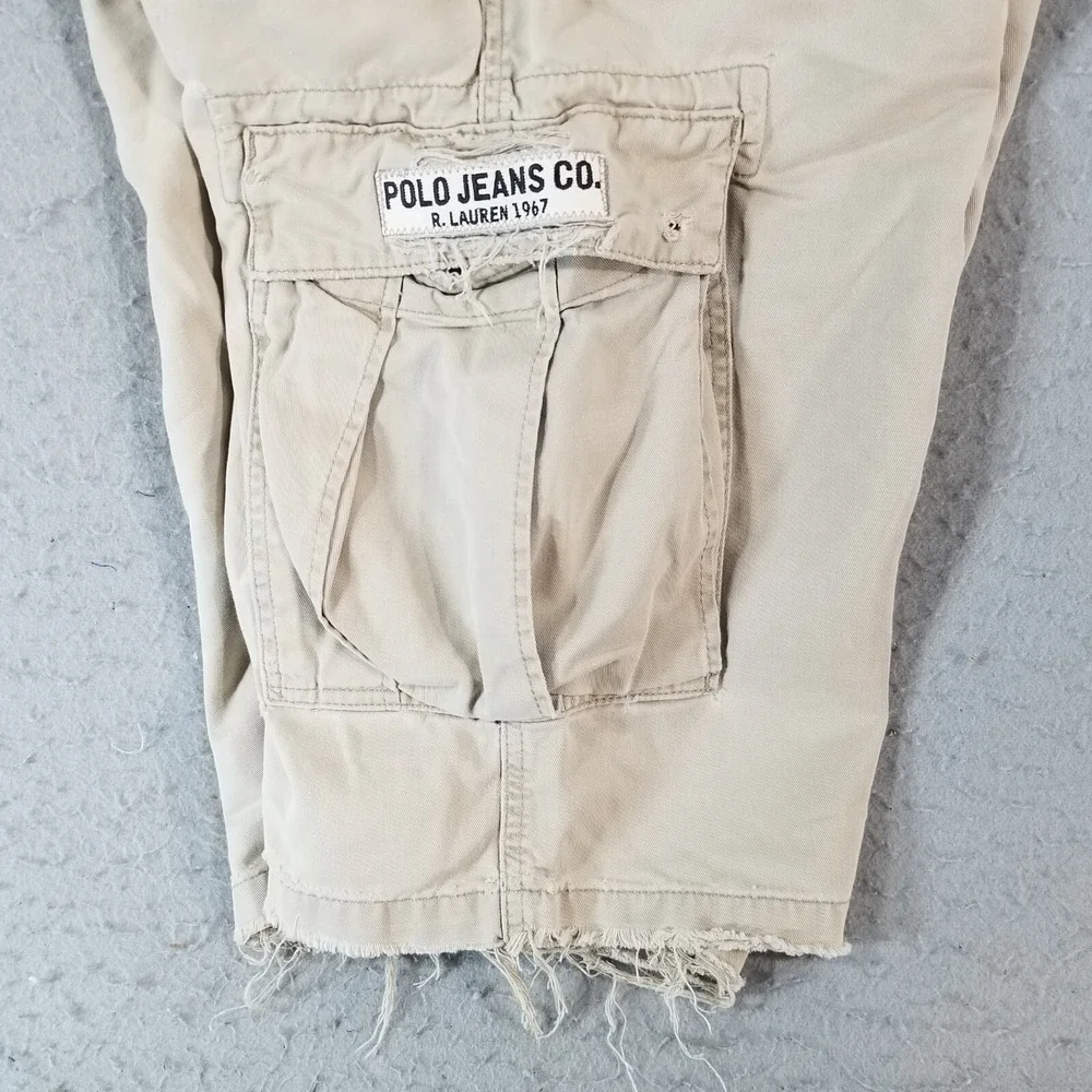 Polo Ralph Lauren cargo shorts men's 34x13.5 beige cotton distressed trashed